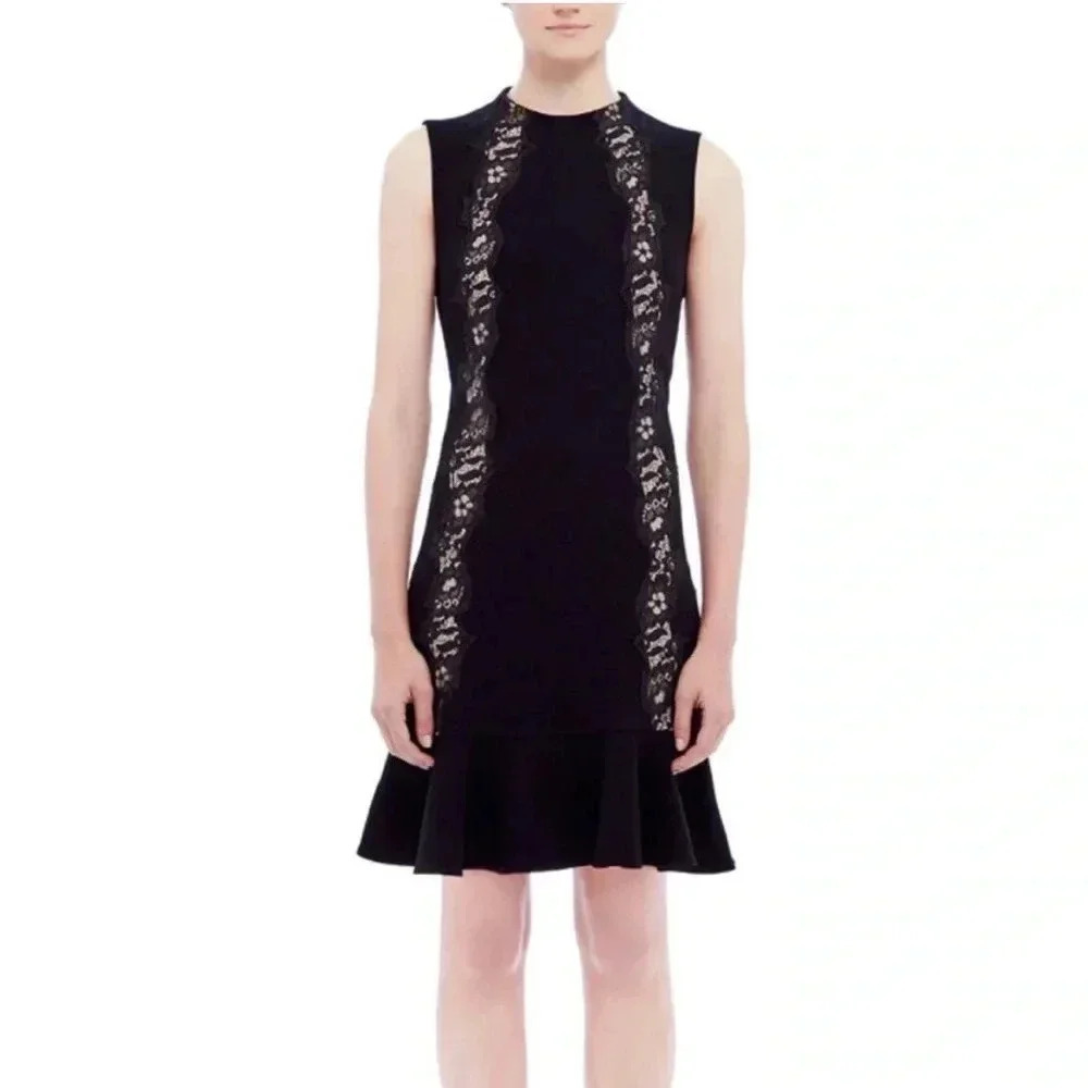 Rebecca Taylor black lace ruffle midi dress
